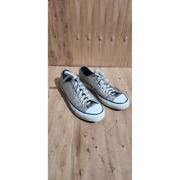 Converse Shoes - CONVERSE ALL STAR SILVER GLITTERY SHINY LEATHER SNEAKERS, LADIES SIZE 8